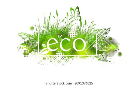 Ecology. Enviroment Protection. Green Grass. Vector Illustration
