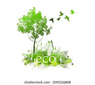 Ecology. Enviroment Protection. Green Grass. Vector Illustration