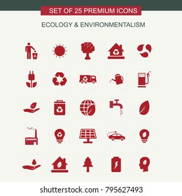 Ecology and Enviromentalism icons set red