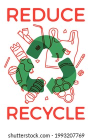 Plantilla de afiche de vectores sobre el reciclado y el control de la contaminación por desechos plásticos con el título "Reducir reciclaje"