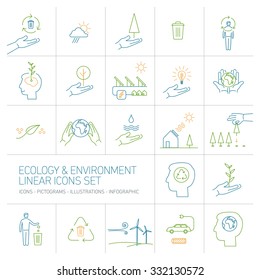 ecology and environment colorful vector icons set on white background