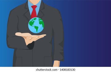 Ecology and environment concept, Businessman holding globe on his hand