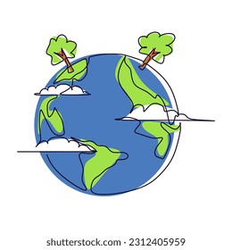 Ecology and environment concept. Earth planet with trees. Vector illustration for ecologycal campaign concpet design