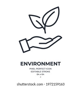 Ecology and environment concept editable stroke outline icon isolated on white background flat vector illustration. Pixel perfect. 64 x 64.