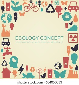 Ecology and environment concept. Hand drawn icons. Eco background. Vector illustration