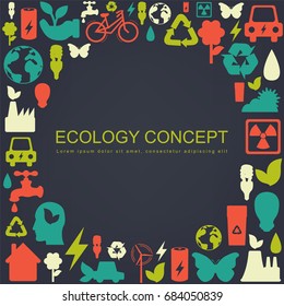 Ecology and environment concept. Hand drawn icons. Eco background. Vector illustration