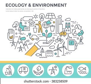 Ecology and environment concept illustration, thin line flat design