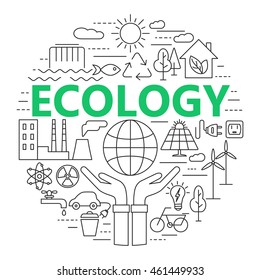 Ecology and environment concept illustration, thin line flat. Ecology icons. Ecology vector icons. 