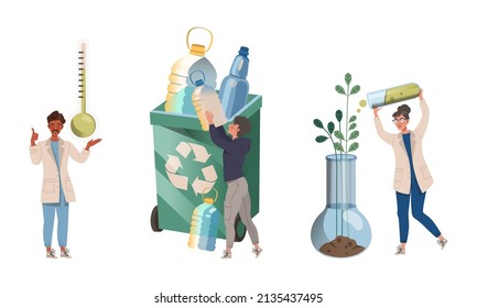 Ecology and environment concept. People protecting and taking care of nature vector illustration