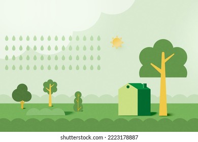 Ecology and environment concept.The water cycle in nature. Green eco friendly nature landscape background. Vector Illustration.