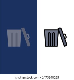 Ecology, Environment, Garbage, Trash  Icons. Flat and Line Filled Icon Set Vector Blue Background