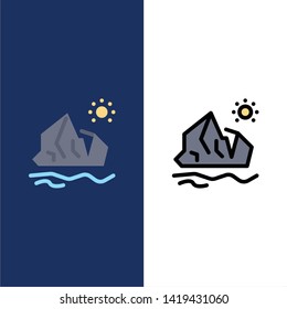 Ecology, Environment, Ice, Iceberg, Melting  Icons. Flat and Line Filled Icon Set Vector Blue Background