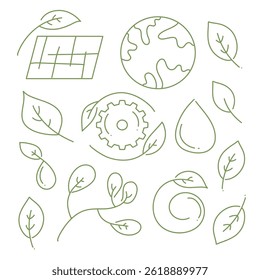 ecology environment icon pacote de recursos conjunto com linha doodle estilo para eco energia e natureza ambiente