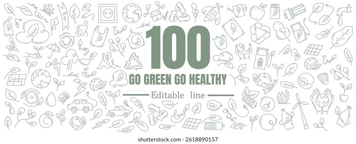 ecology environment icon pacote de recursos conjunto com linha doodle estilo para eco energia e natureza ambiente 