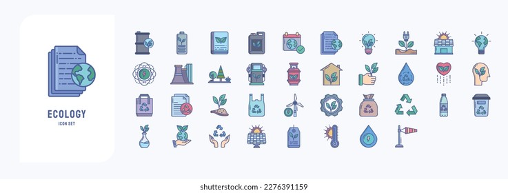 Ecology and environment icon set including icons like Eco, Document, Battery and more