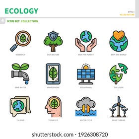 ecology and environment icon set,filled outline style,vector and illustration