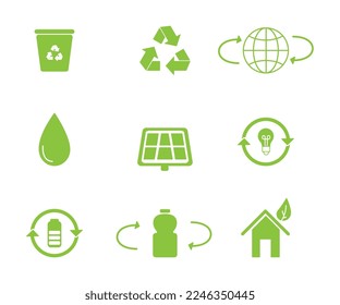 conjunto de iconos de ecología y medio ambiente, estilo plano