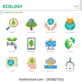 conjunto de iconos de ecología y medio ambiente, estilo plano, vector e ilustración