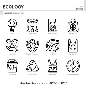 Umwelt- und Umweltzeichen-Set, Rahmenstil, Vektorgrafik