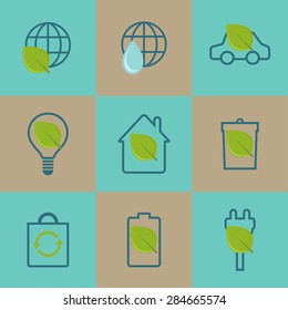 Ecology and environment icons set. Flat style vector illustration
