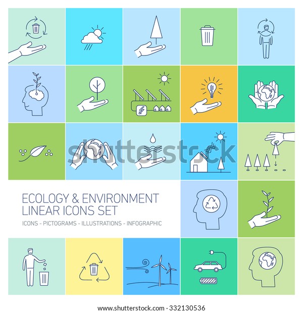 ecology\
and environment icons set on colorful\
background