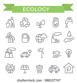 Ecology and environment icons, thin line, flat design