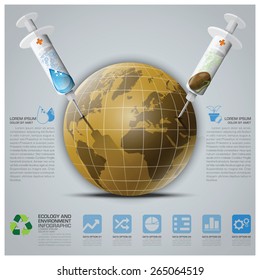 Ecology And Environment Infographic With Syringe To Save The Earth Vector Design Template