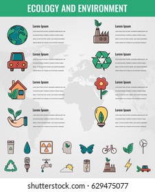 Ecology and environment infographics. Ecology icons set. Hand drawn illustration. Vector
