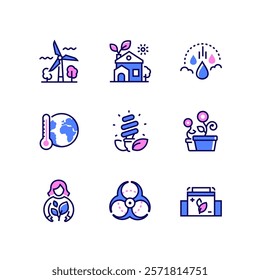 Ecology and environment - line design style icons set