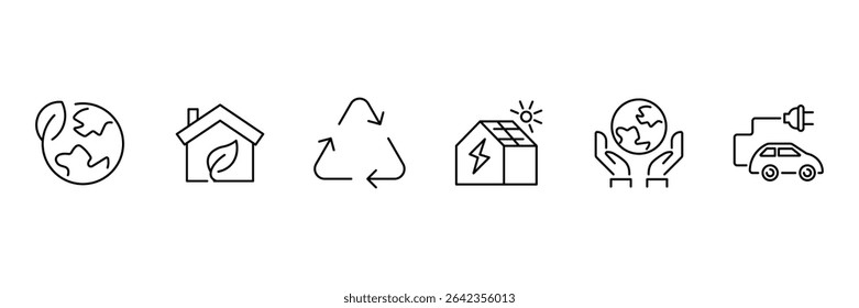 Ecology and Environment Line Editable Icons set. In modern thin line style of environment related icons: sustainable future, recycling, green energy, and more. Vector illustration.