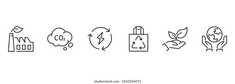 Ecology and Environment Line Editable Icons set. In modern thin line style of environment related icons: sustainable future, recycling, green energy, and more. Vector illustration.