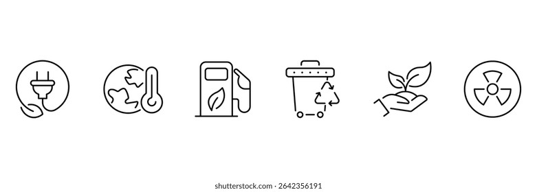 Ecology and Environment Line Editable Icons set. In modern thin line style of environment related icons: sustainable future, recycling, green energy, and more. Vector illustration.