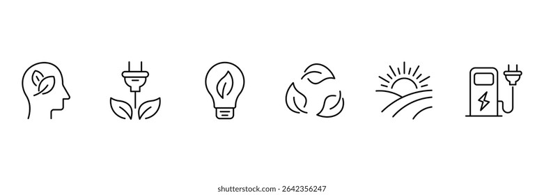 Ecology and Environment Line Editable Icons set. In modern thin line style of environment related icons: sustainable future, recycling, green energy, and more. Vector illustration.