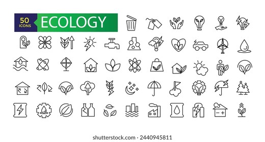 Ecology and Environment line icon set. Nature and Renewable Energy icons. Outline vector sign collection.