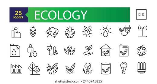 Ecology and Environment line icon set. Nature and Renewable Energy icons. Outline vector sign collection.