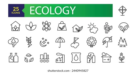 Ecology and Environment line icon set. Nature and Renewable Energy icons. Outline vector sign collection.