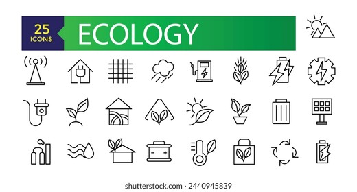 Ecology and Environment line icon set. Nature and Renewable Energy icons. Outline vector sign collection.