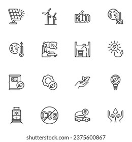 Ecology and Environment line icons set, outline vector symbol collection, linear style pictogram pack. Signs logo illustration. Set includes icons as eco friendly, global warming, solar energy, planet