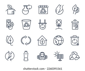 Ecology and environment line-art icon pack Free Vector