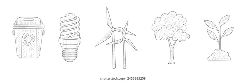 Ecology and Environment Object and Hand Drawn Element Vector Set