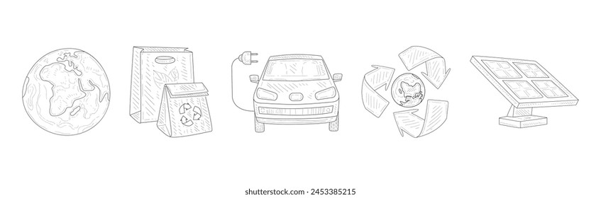 Ecology and Environment Object and Hand Drawn Element Vector Set