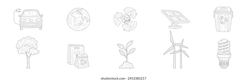 Ecology and Environment Object and Hand Drawn Element Vector Set