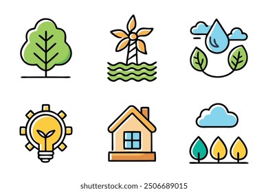 Ecology and Environment related color line icon set. Nature and Renewable Energy colorful linear icons illustration.