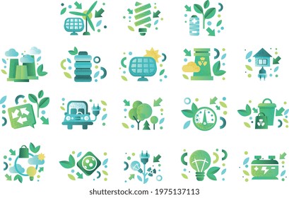 Ecology and Environment Related Icons Big Set, Alternative Energy Renewable Sources and Nature Vector Illustration