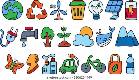 Ecology and Environment Related Illustration Set