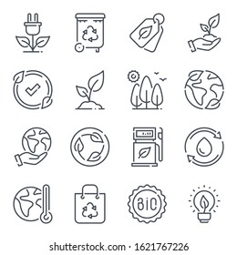 Ecology and Environment related line icon set. Eco energy and nature power linear icons. Eco friendly outline vector sign collection.