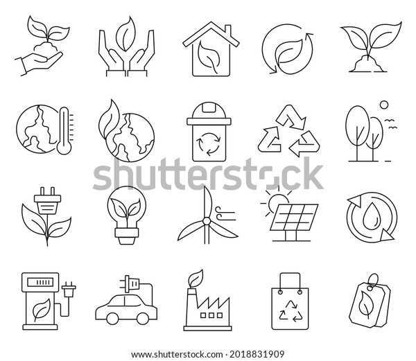 Ecology Environment Related Outline Icon Set Stock Vector (Royalty Free ...