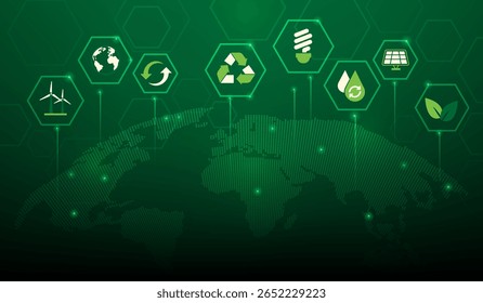 ecologia ambiente energia renovável e sustentável com fundo ícone. ESG e salvar mundo papel de parede. ilustração vetorial fantástica tecnologia verde.