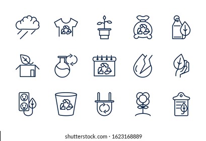 ecology environment renewable sustainable icons set linear vector illustration