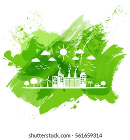 Ecology and Environment saving concept with green paint background, Vector illustration